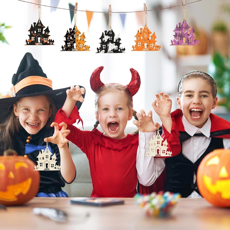 Sophena Wooden Halloween Ornaments to Paint Fall Decoration Cutouts Unfinished 24PCS 3.5 inches, DIY Blank Unfinished Wood Spider Web Ghost Skeleton Ornament for Home Harvest Crafts Hanging Autumn Decorations - Image 4